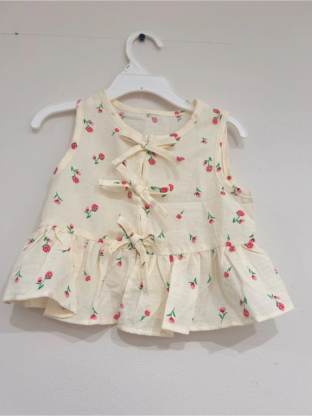 Girls Cream Floral Tie-Front Shorts Set